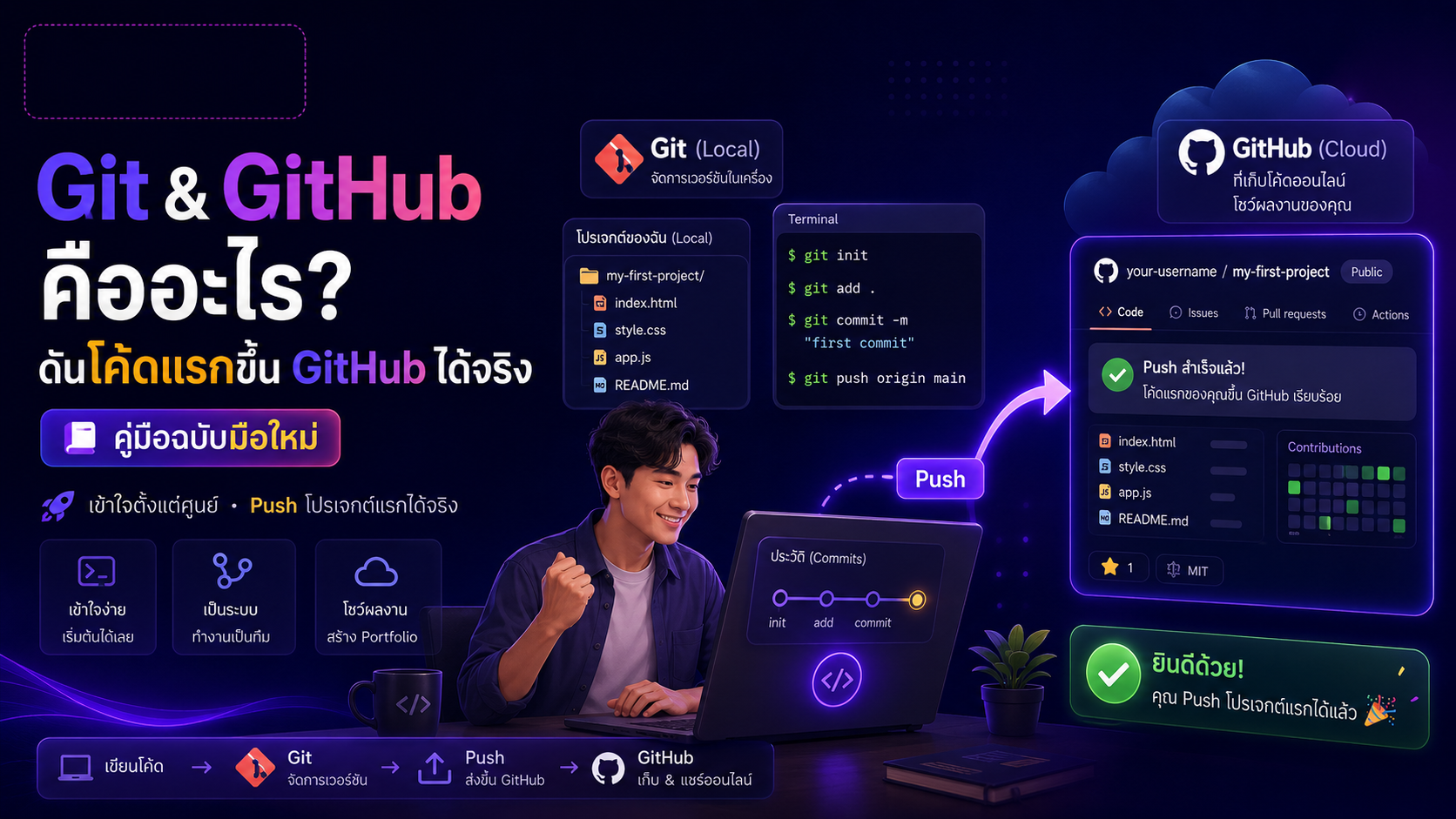 Git & GitHub คืออะไร? คู่มือฉบับมือใหม่ ดันโค้ดแรกขึ้น GitHub ได้จริง ...